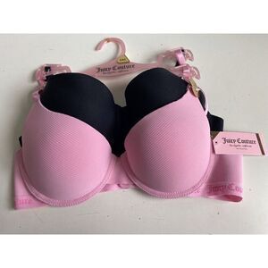 2 Pack Juicy Couture Sexy Push Up Bra JC1650 Pink Black Ribbed Soft Sz 34C NEW